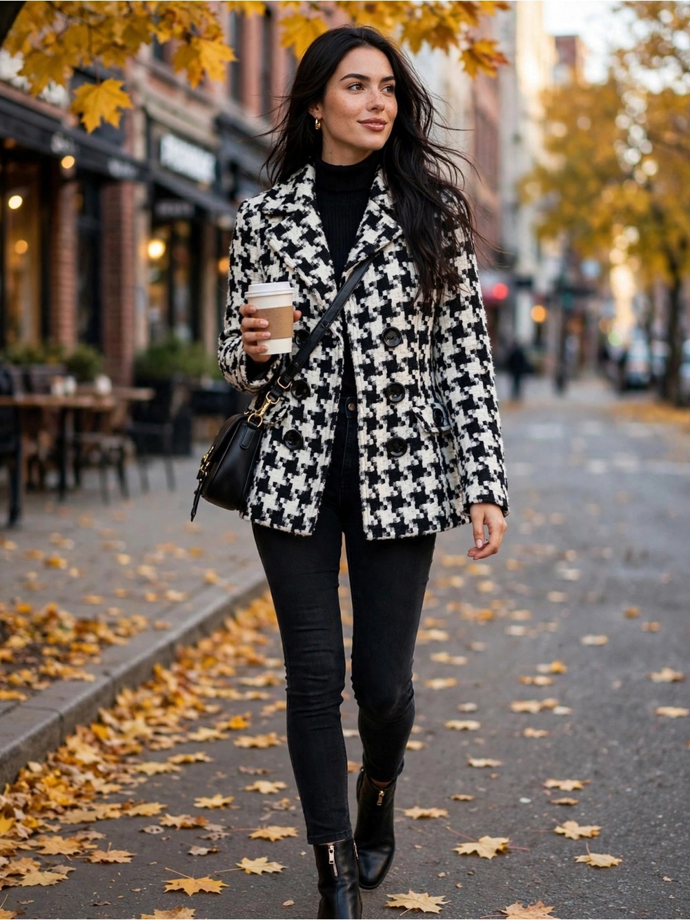 Candie's Black & White Houndstooth Pea Coat Small